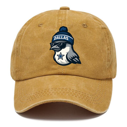 Dallas Mockingbird wearing Cowboys beanie with sheriff star and wayfarer sunglasses - Classic Cap - Golden Harvest(Yellow)