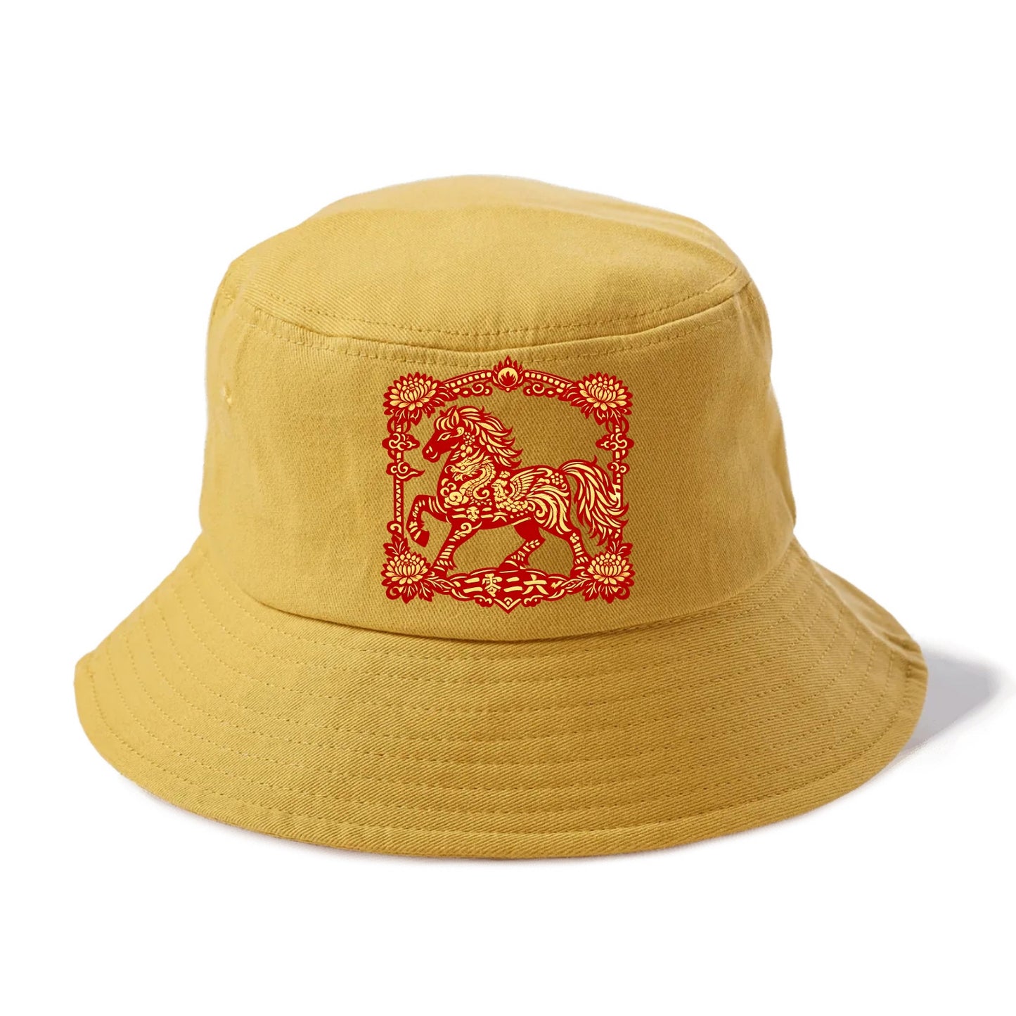 HORSE | Silk style horse design | Gold and silver thread appearance | Phoenix and - Bucket Hat - Golden Harvest(Yellow)
