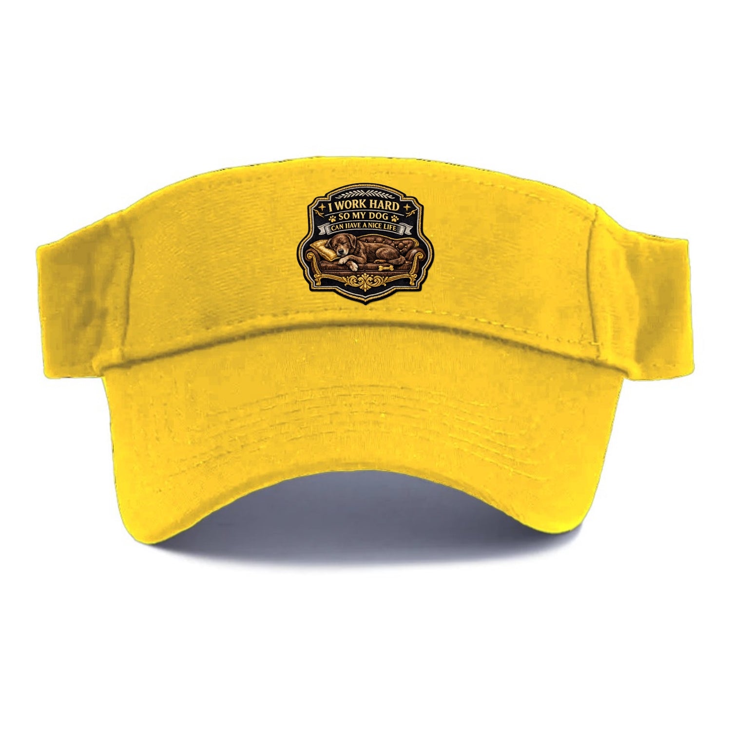 I WORK HARD SO MY DOG CAN HAVE A NICE LIFE - dog on couch in brown , pet luxury - Visor - Golden Harvest(Yellow)