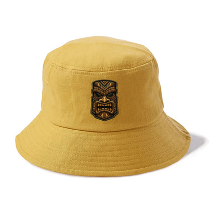 TIKI MASK - carved totem in brown and red , Polynesian - Bucket Hat - Golden Harvest(Yellow)