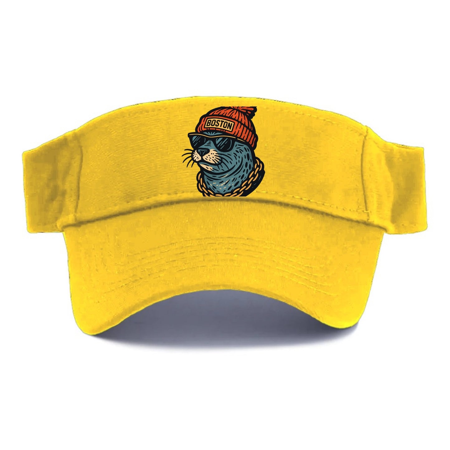 Boston Harbor Seal wearing Boston beanie with pom pom and wayfarer sunglasses - Visor - Golden Harvest(Yellow)