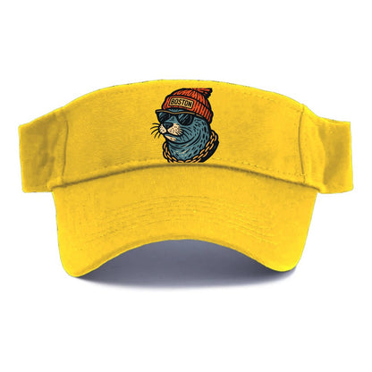 Boston Harbor Seal wearing Boston beanie with pom pom and wayfarer sunglasses - Visor - Golden Harvest(Yellow)