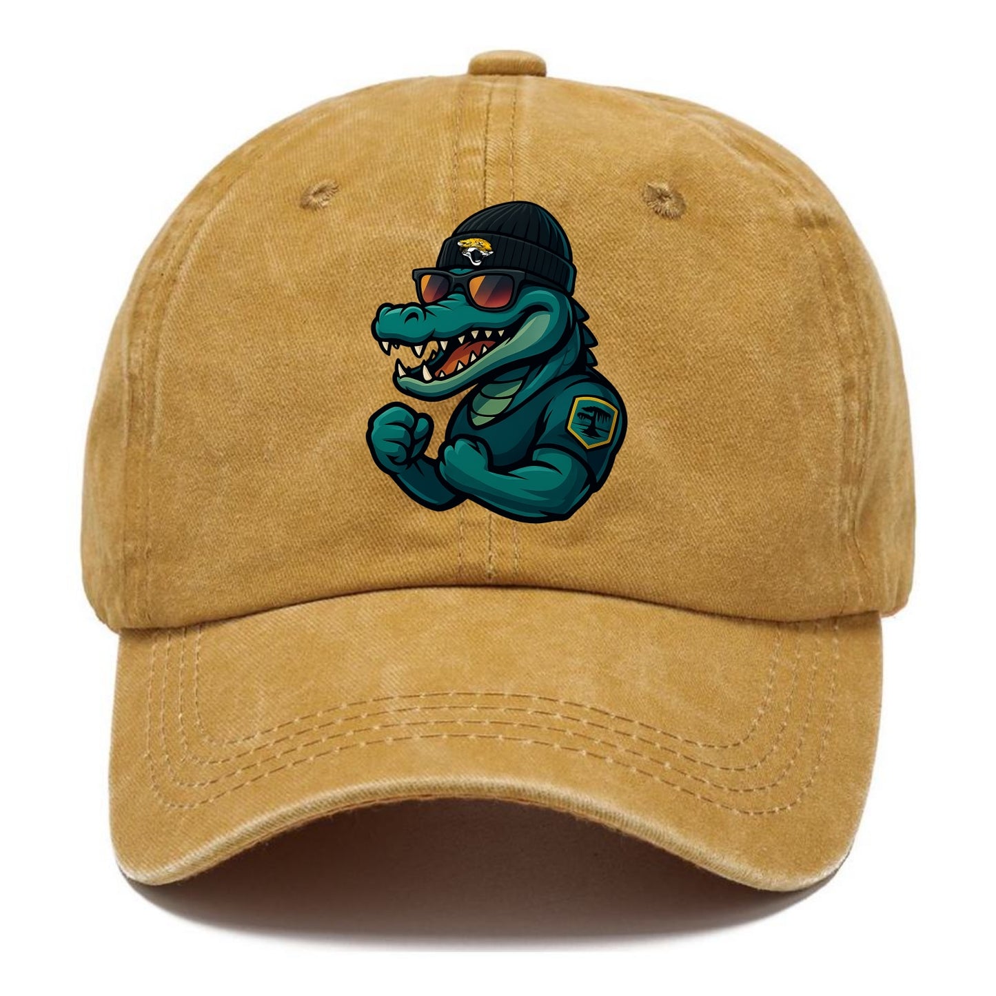 Jacksonville Alligator wearing Jaguars beanie with swamp patch and wayfarer sunglasses - Classic Cap - Golden Harvest(Yellow)