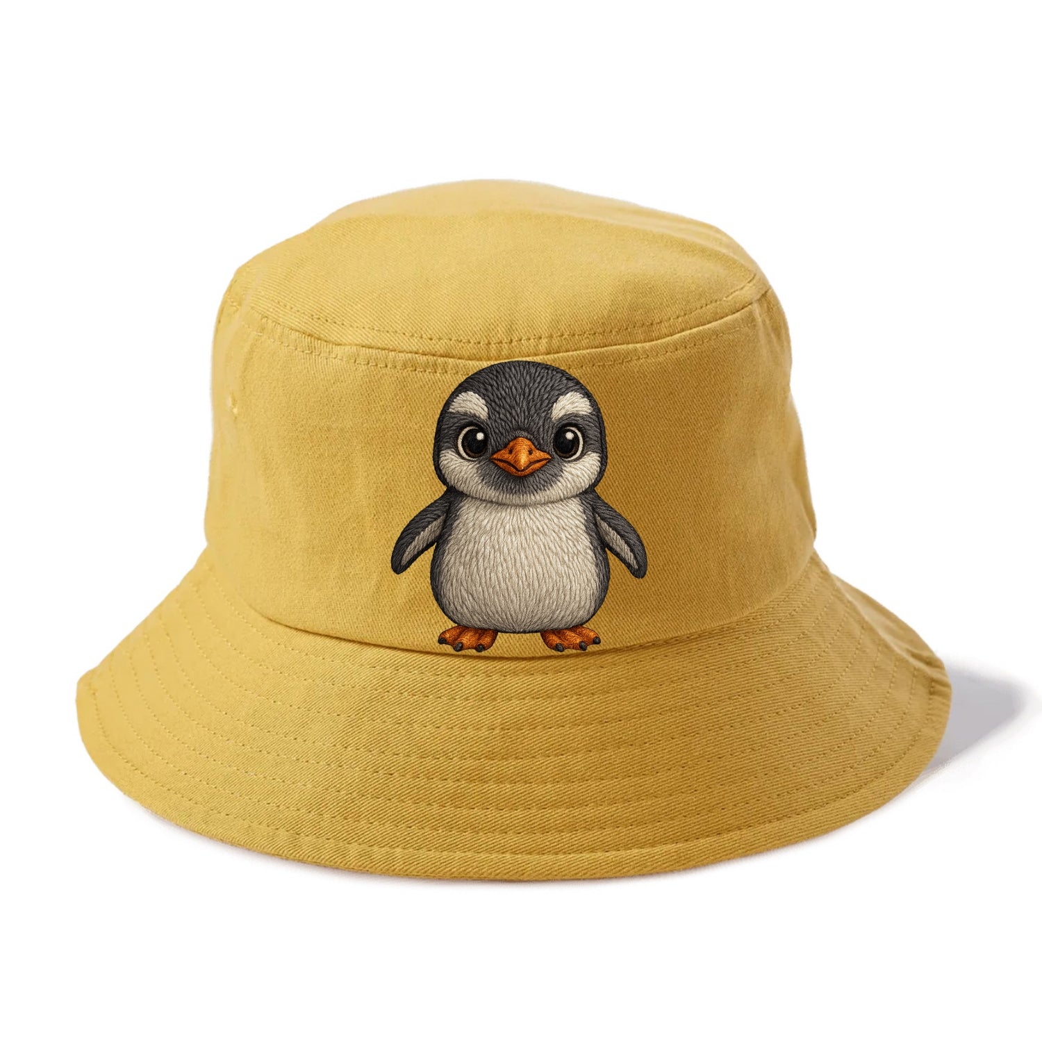 Baby Gentoo Penguin - orange beak, white cap, bright eyes, front-facing, energetic - Bucket Hat - Golden Harvest(Yellow)