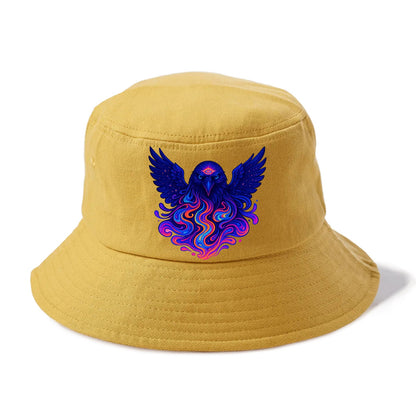 Mysterious raven with feathers showing future visions in neon colors, wings spread - Bucket Hat - Golden Harvest(Yellow)