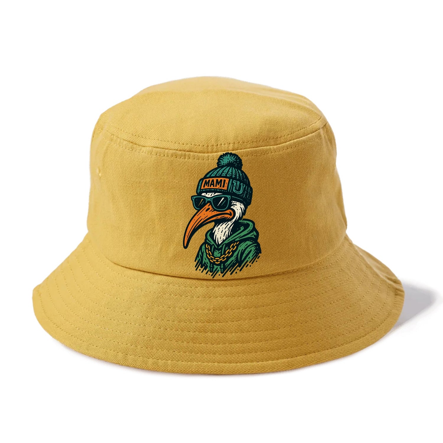 Coral Gables Ibis wearing Miami beanie with U patch - Bucket Hat - Golden Harvest(Yellow)