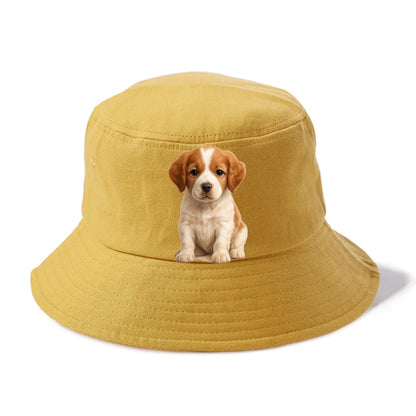 Baby Brittany Puppy - orange and white, compact, bright eyes, feathered, front-facing, - Bucket Hat - Golden Harvest(Yellow)