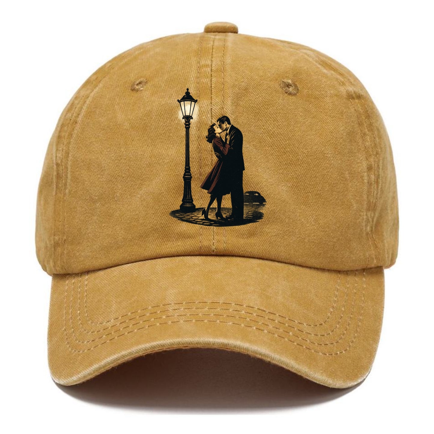 first kiss under vintage street lamp on cobblestone at night - Classic Cap - Golden Harvest(Yellow)