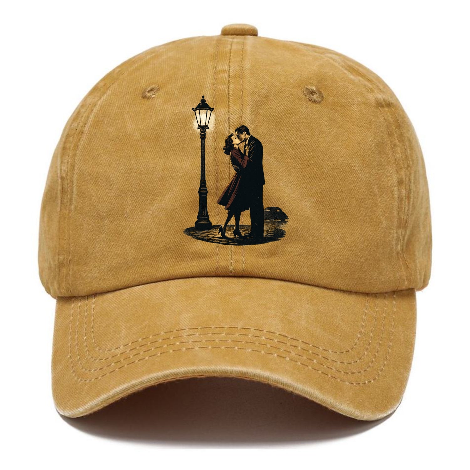 first kiss under vintage street lamp on cobblestone at night - Classic Cap - Golden Harvest(Yellow)