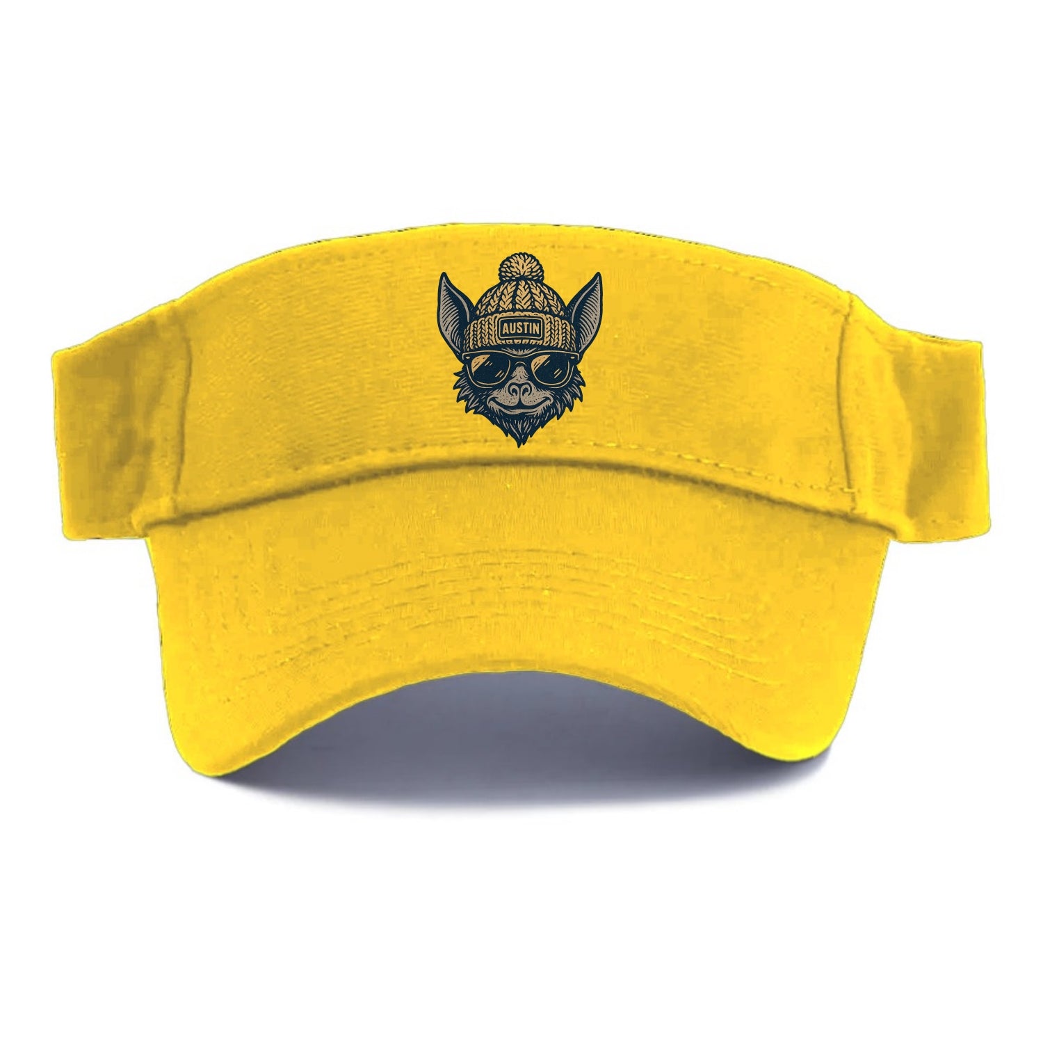 Austin Bat wearing Austin beanie with pom pom and wayfarer sunglasses - Visor - Golden Harvest(Yellow)