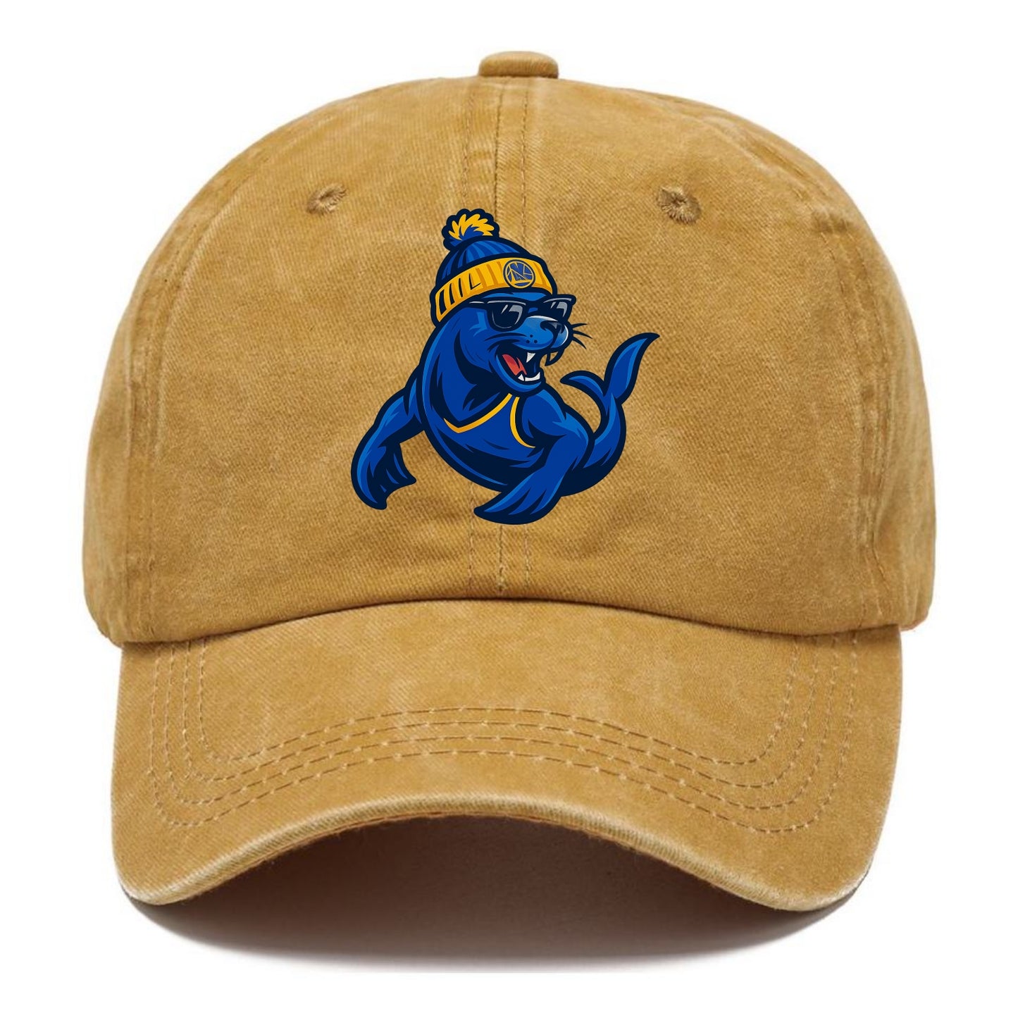 Bay Area Sea Lion wearing Warriors blue and gold beanie with Golden Gate and wayfarer - Classic Cap - Golden Harvest(Yellow)