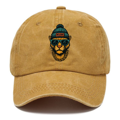 Florida Panther wearing Miami beanie with pom pom and wayfarer sunglasses - Classic Cap - Golden Harvest(Yellow)
