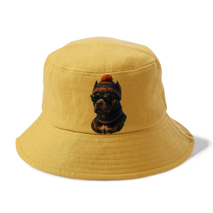 Chicago Pitbull wearing Bears beanie with skyline patch and wayfarer sunglasses - Bucket Hat - Golden Harvest(Yellow)