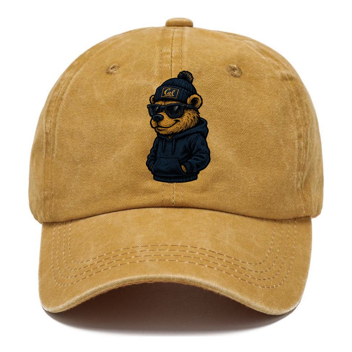 Berkeley Bear wearing Cal beanie with script patch - Classic Cap - Golden Harvest(Yellow)