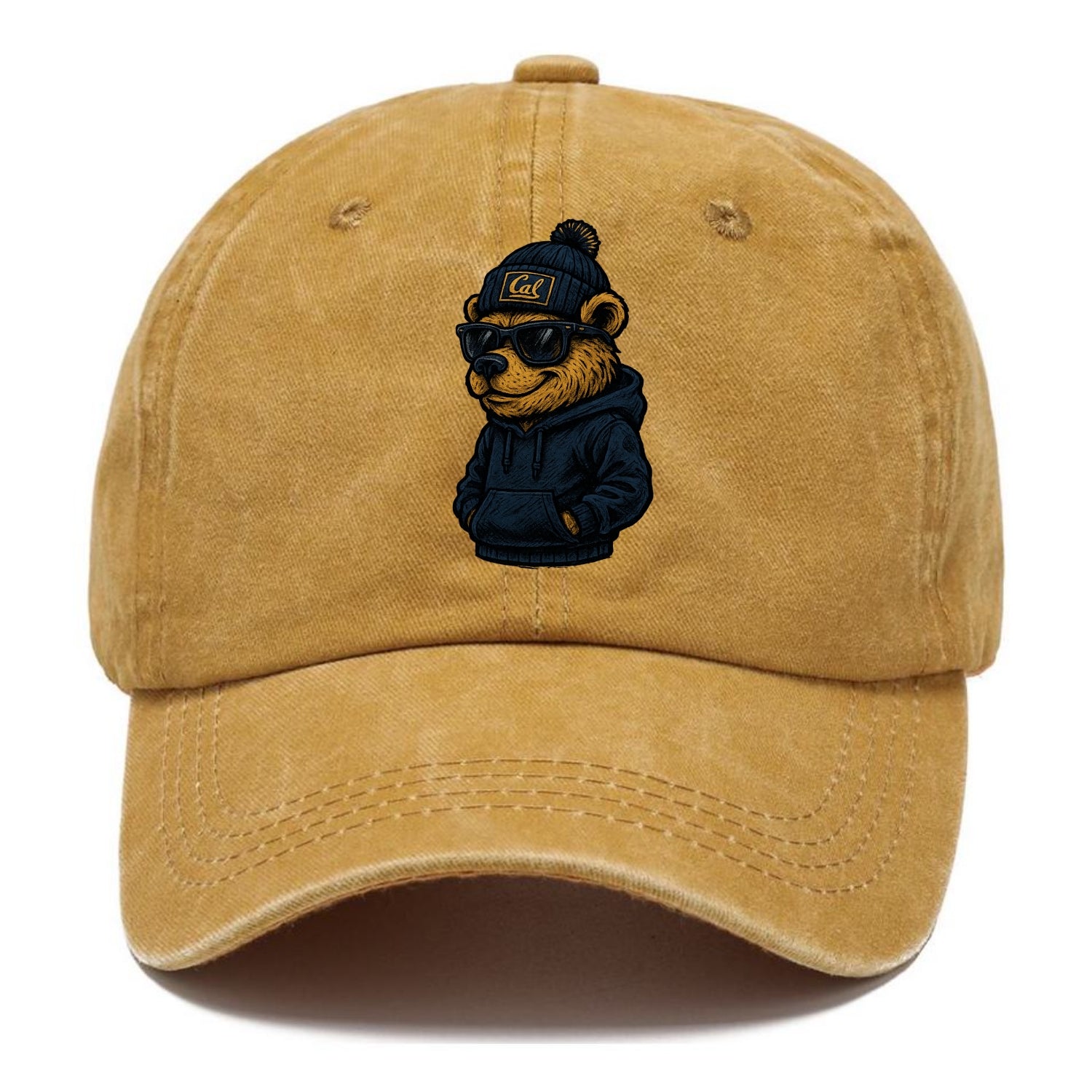 Berkeley Bear wearing Cal beanie with script patch - Classic Cap - Golden Harvest(Yellow)