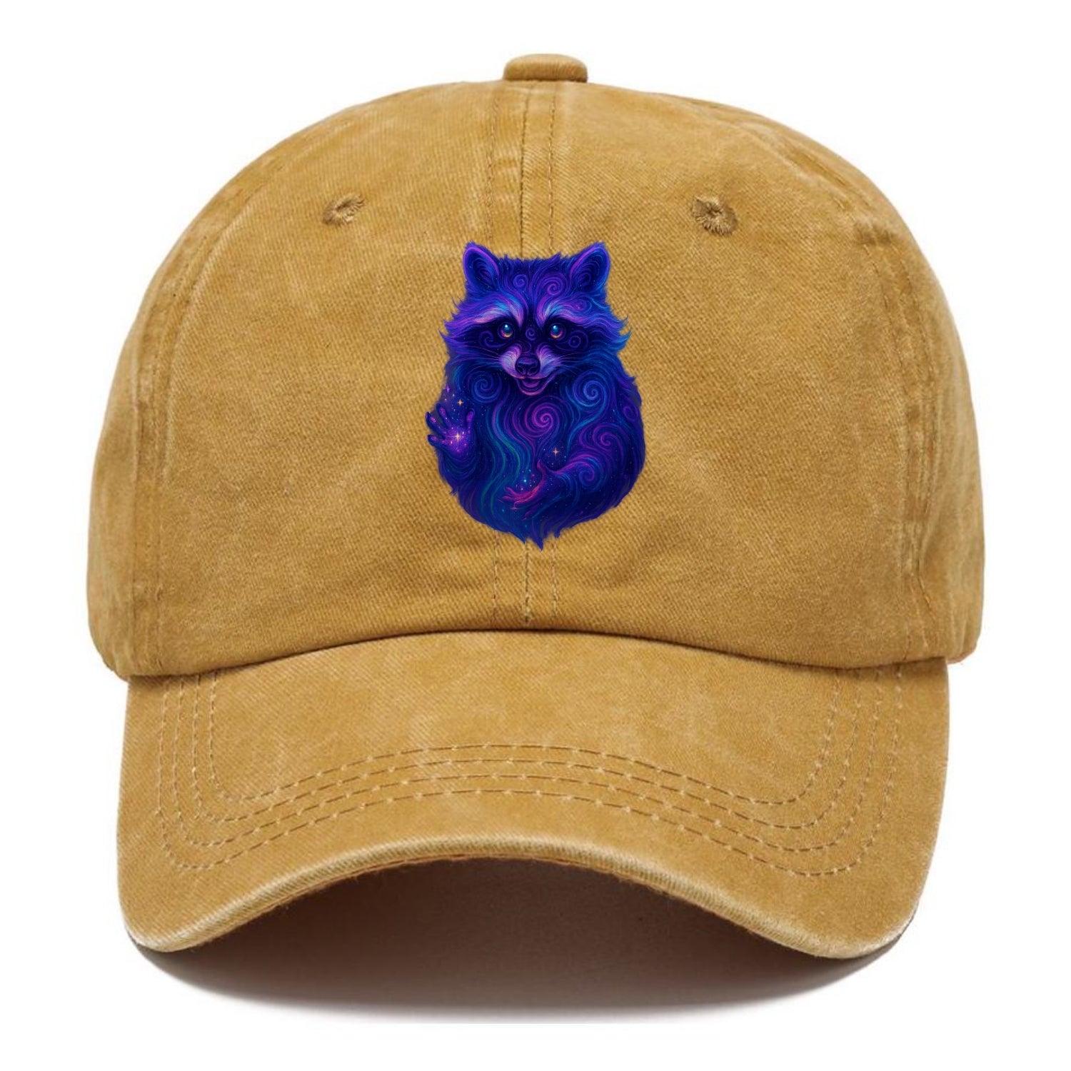 Playful raccoon with mask swirling in hypnotic patterns, neon purple and green fur - Classic Cap - Golden Harvest(Yellow)