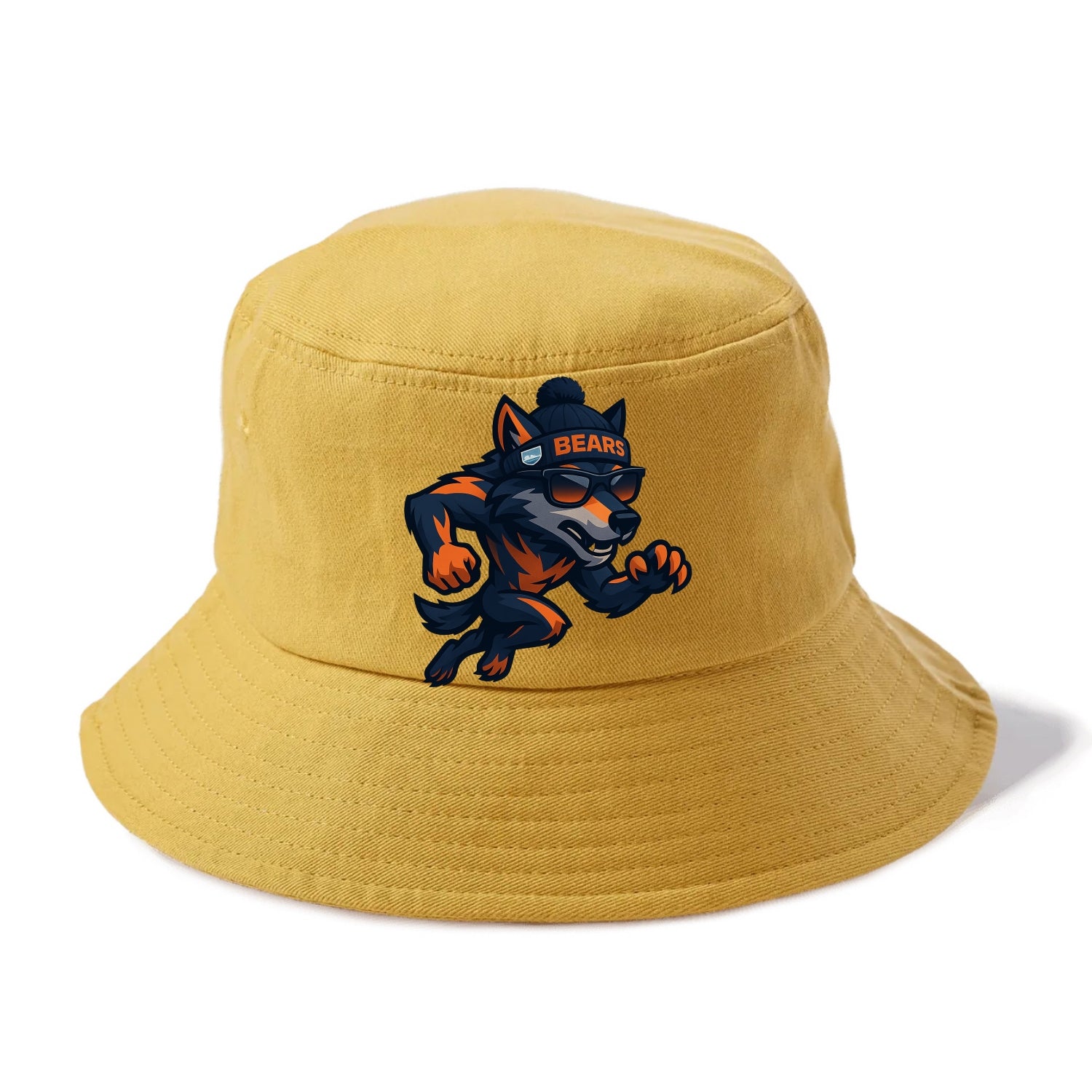Chicago Wolf wearing Bears beanie with Lake Michigan patch and wayfarer sunglasses - Bucket Hat - Golden Harvest(Yellow)