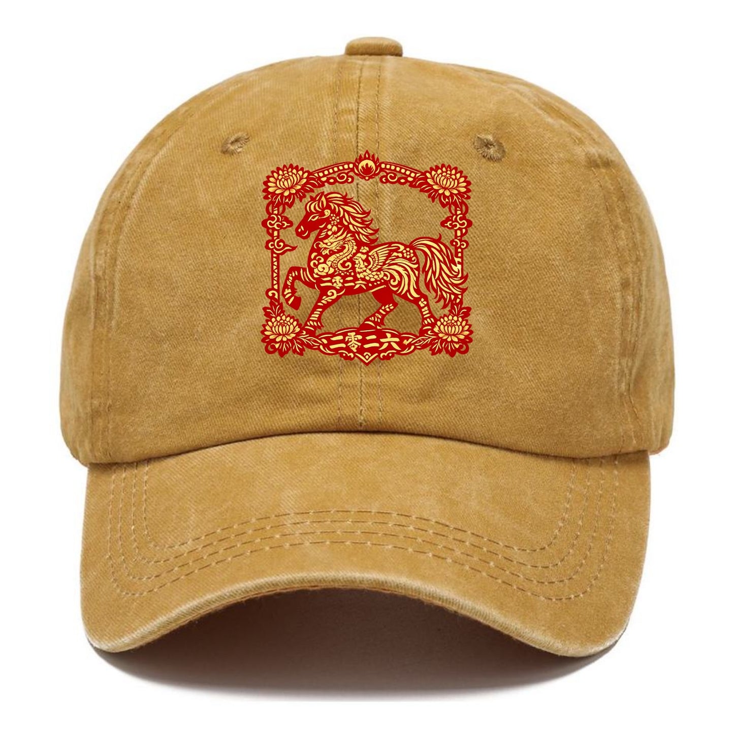 HORSE | Silk style horse design | Gold and silver thread appearance | Phoenix and - Classic Cap - Golden Harvest(Yellow)
