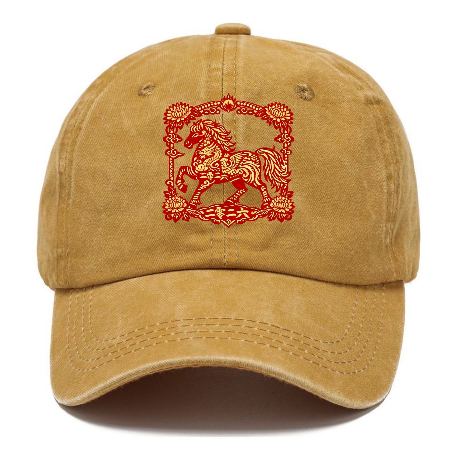 HORSE | Silk style horse design | Gold and silver thread appearance | Phoenix and - Classic Cap - Golden Harvest(Yellow)
