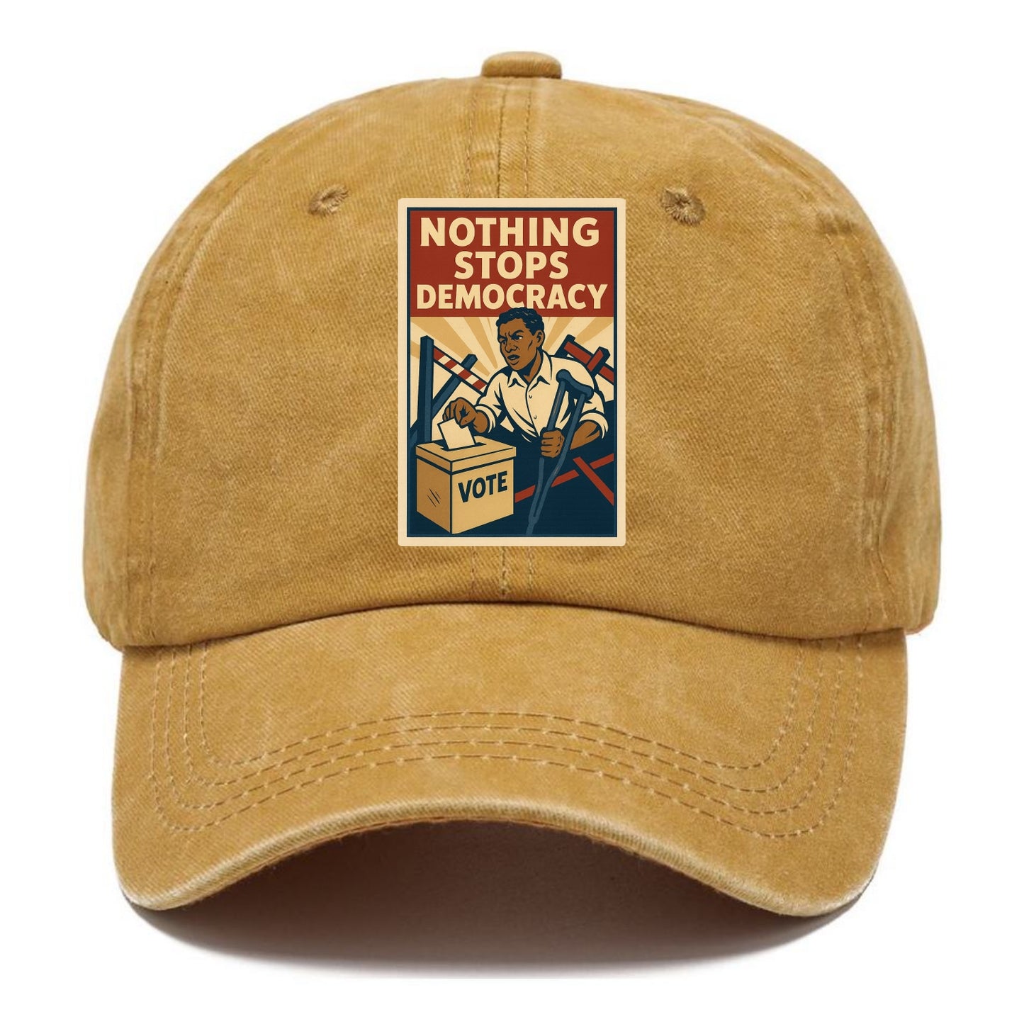 Person voting despite obstacles - "Nothing Stops Democracy" - voter perseverance - Classic Cap - Golden Harvest(Yellow)