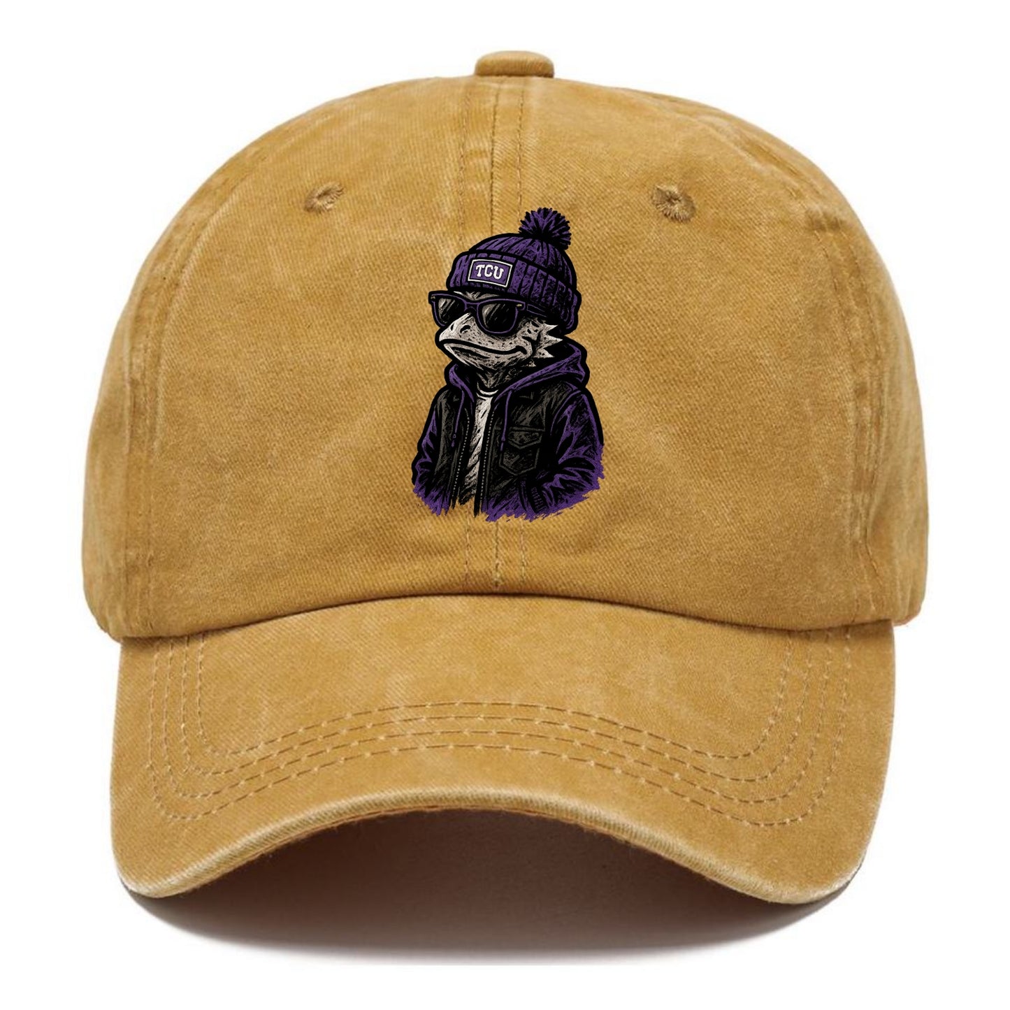 Fort Worth Frog wearing TCU beanie with horned patch - Classic Cap - Golden Harvest(Yellow)