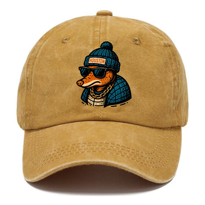 Houston Armadillo wearing Houston beanie with pom pom and wayfarer sunglasses - Classic Cap - Golden Harvest(Yellow)
