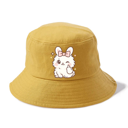 fluffy white angora rabbit with pink bow, one paw delicately flipping off - Bucket Hat - Golden Harvest(Yellow)