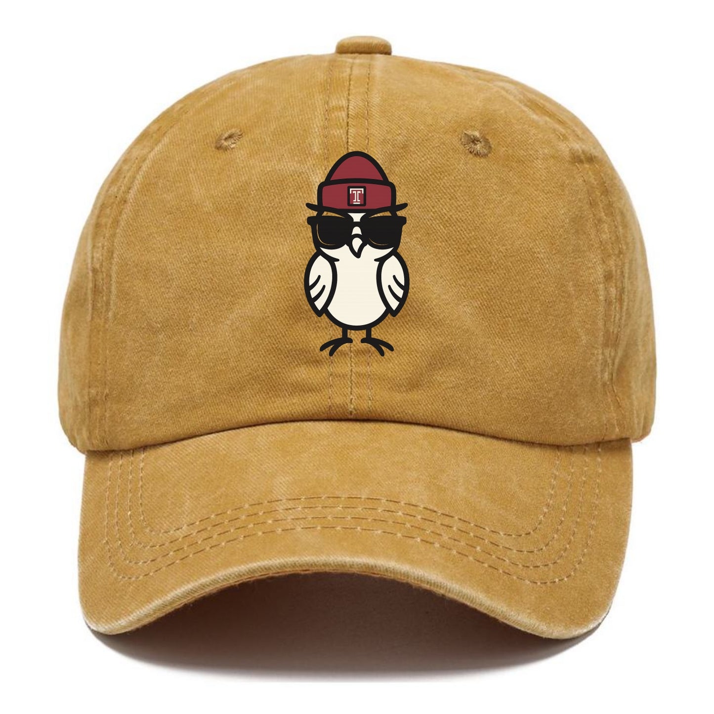 Philadelphia Owl wearing Temple beanie with T patch - Classic Cap - Golden Harvest(Yellow)