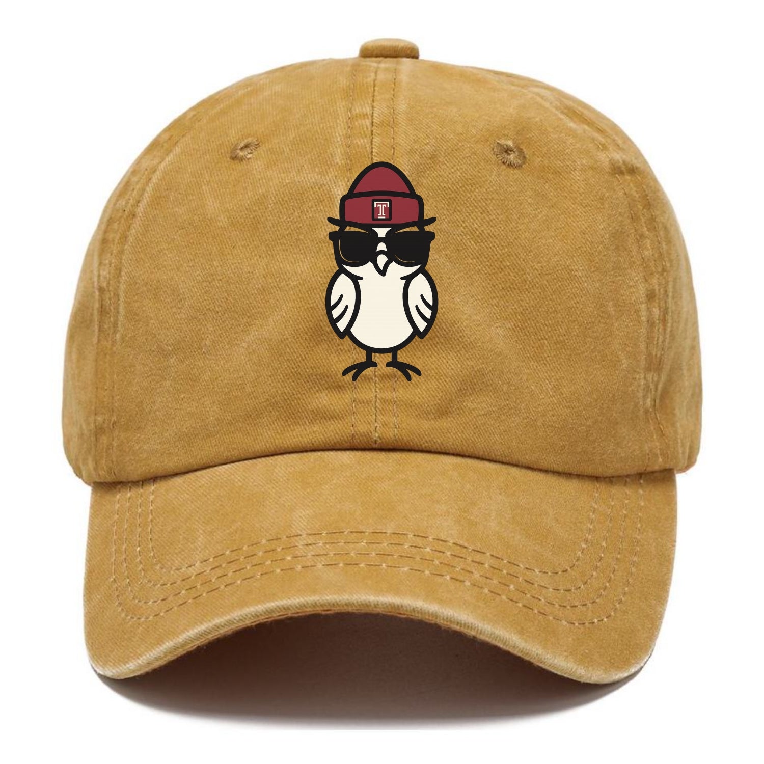 Philadelphia Owl wearing Temple beanie with T patch - Classic Cap - Golden Harvest(Yellow)