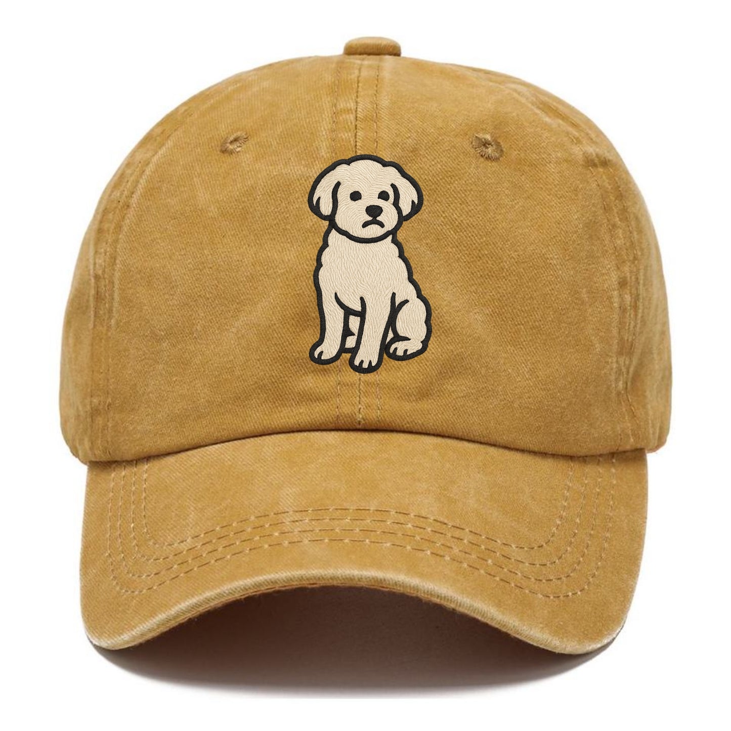 Maltipoo - White curly sitting pose - Classic Cap - Golden Harvest(Yellow)