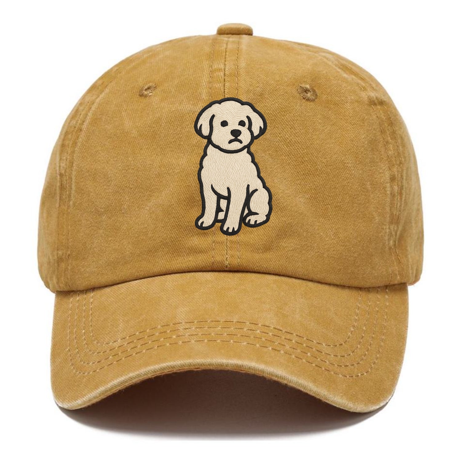Maltipoo - White curly sitting pose - Classic Cap - Golden Harvest(Yellow)