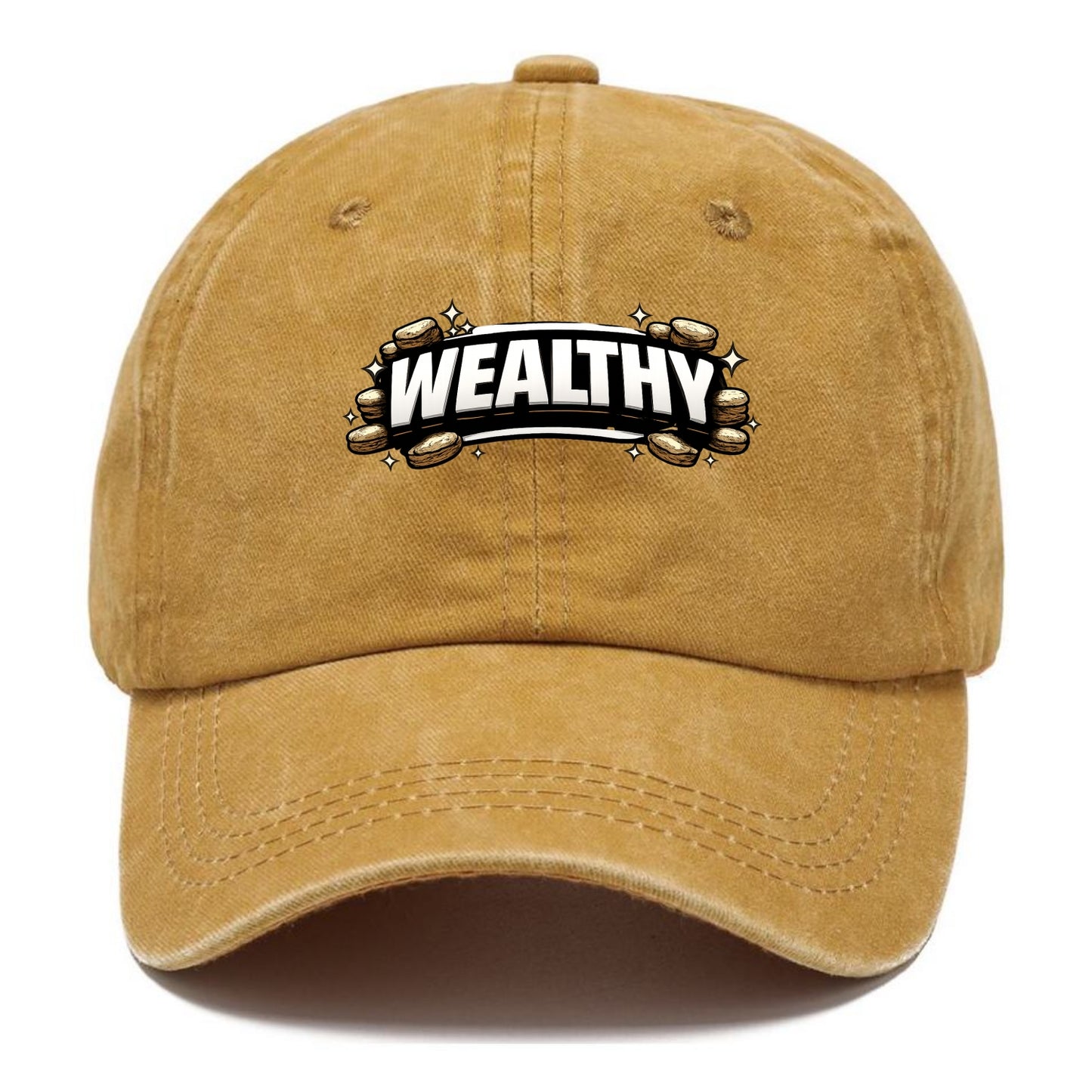 Bold typography design - "WEALTHY" - financial abundance, rich life - Classic Cap - Golden Harvest(Yellow)