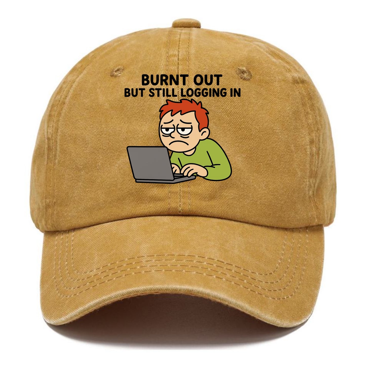 Burnt out person still typing - "Burnt out but still logging in" - hustle culture - Classic Cap - Golden Harvest(Yellow)