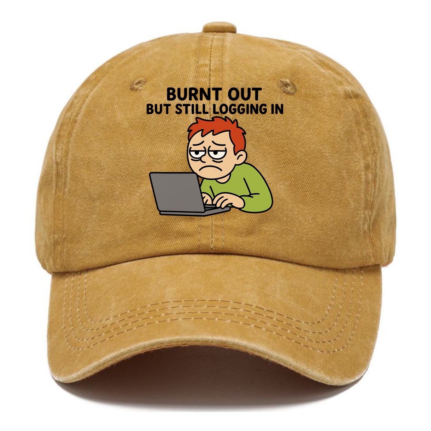 Burnt out person still typing - "Burnt out but still logging in" - hustle culture - Classic Cap - Golden Harvest(Yellow)