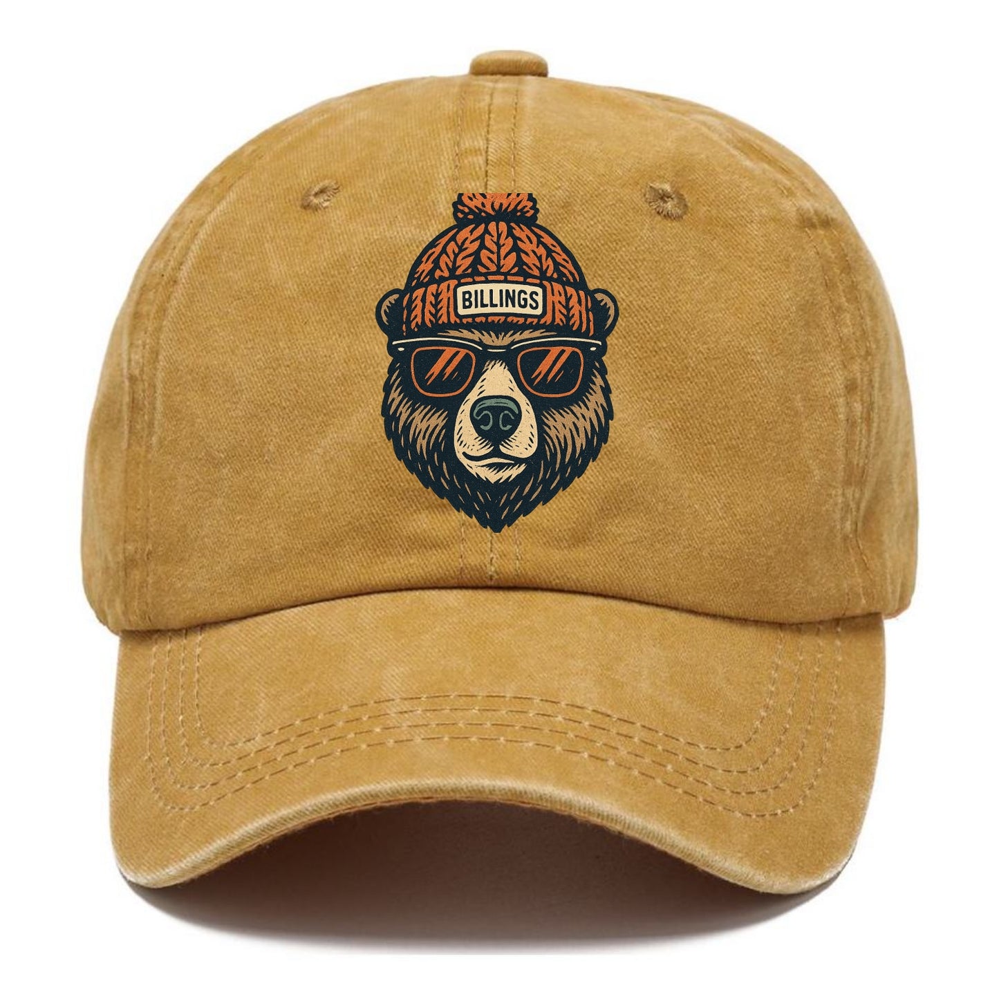 Montana Grizzly Bear wearing Billings beanie with pom pom and wayfarer sunglasses - Classic Cap - Golden Harvest(Yellow)