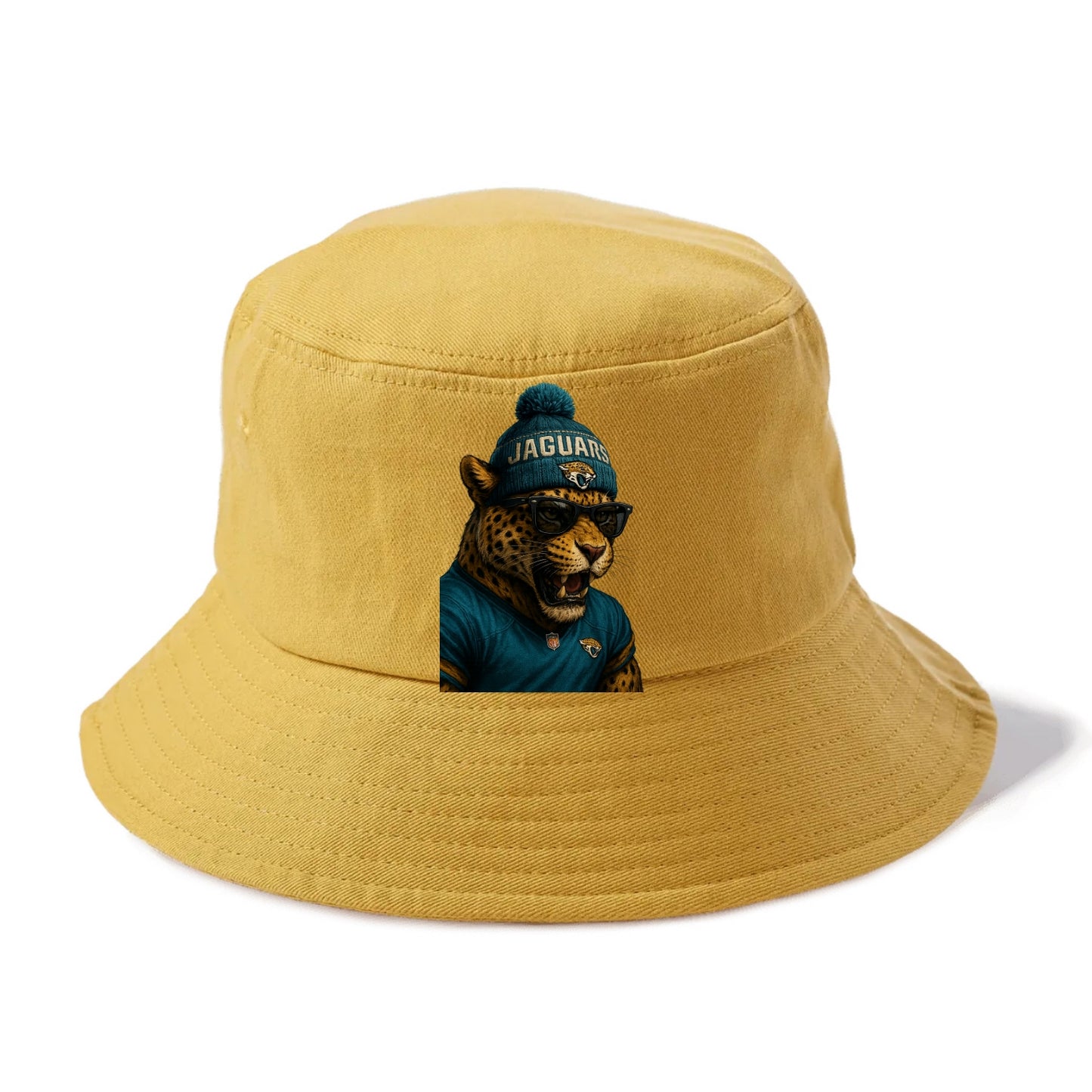 Jacksonville Jaguar wearing Jaguars teal and gold beanie with pom pom and wayfarer - Bucket Hat - Golden Harvest(Yellow)