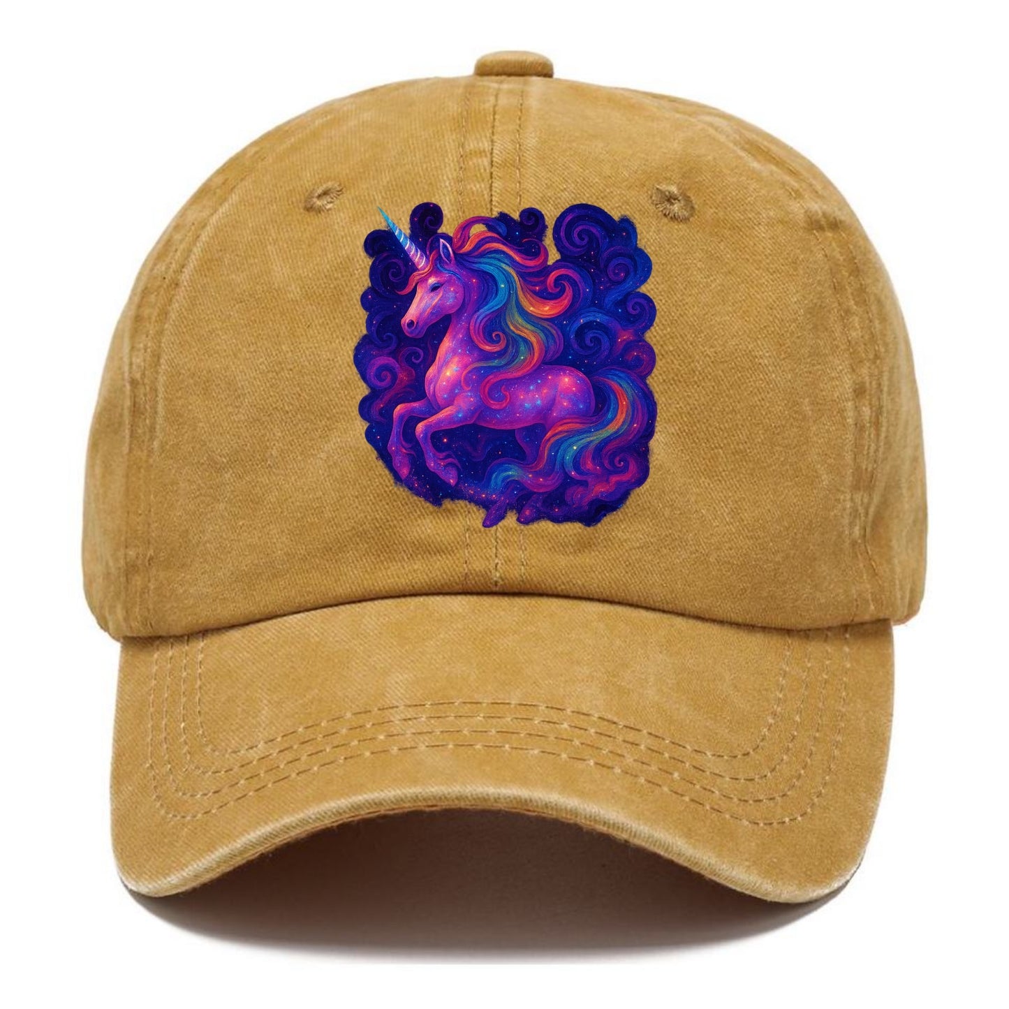 Magical unicorn with flowing rainbow gradient mane, iridescent horn with spiral light - Classic Cap - Golden Harvest(Yellow)