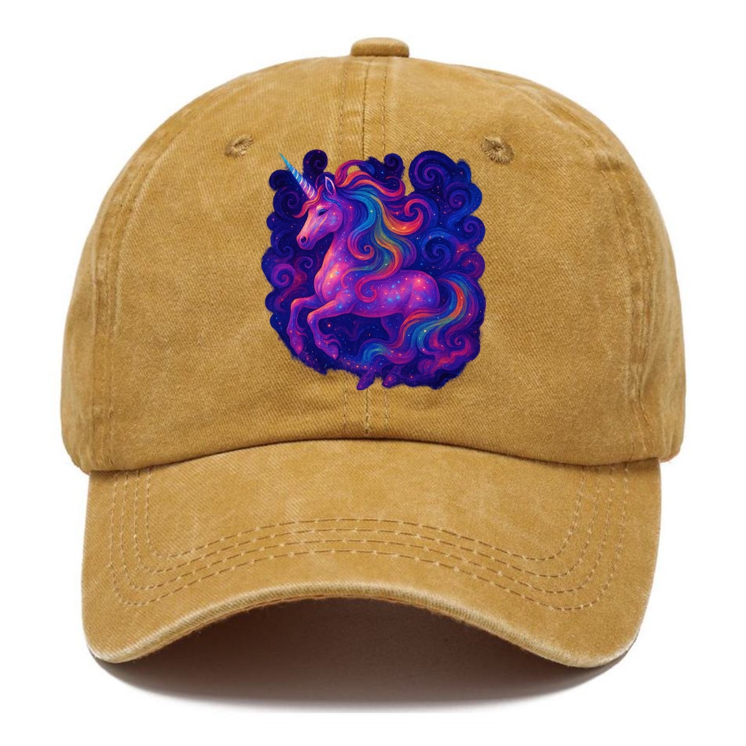 Magical unicorn with flowing rainbow gradient mane, iridescent horn with spiral light - Classic Cap - Golden Harvest(Yellow)