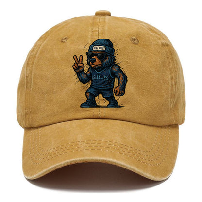 Memphis Grizzly Bear wearing Grizzlies navy and light blue beanie with Beale Street - Classic Cap - Golden Harvest(Yellow)