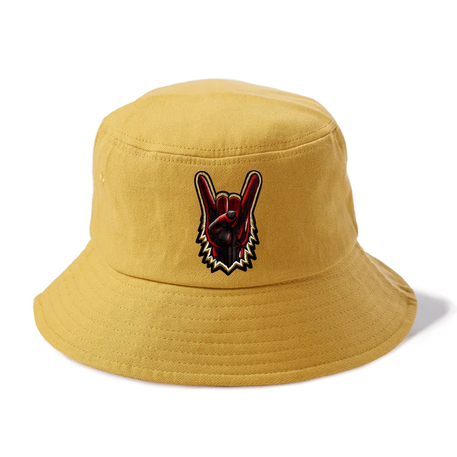 ROCK HAND HORNS - devil horns hand gesture in black and red , metal music - Bucket Hat - Golden Harvest(Yellow)