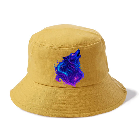 Noble wolf with flowing fur that transforms into aurora borealis streams, cyan and - Bucket Hat - Golden Harvest(Yellow)