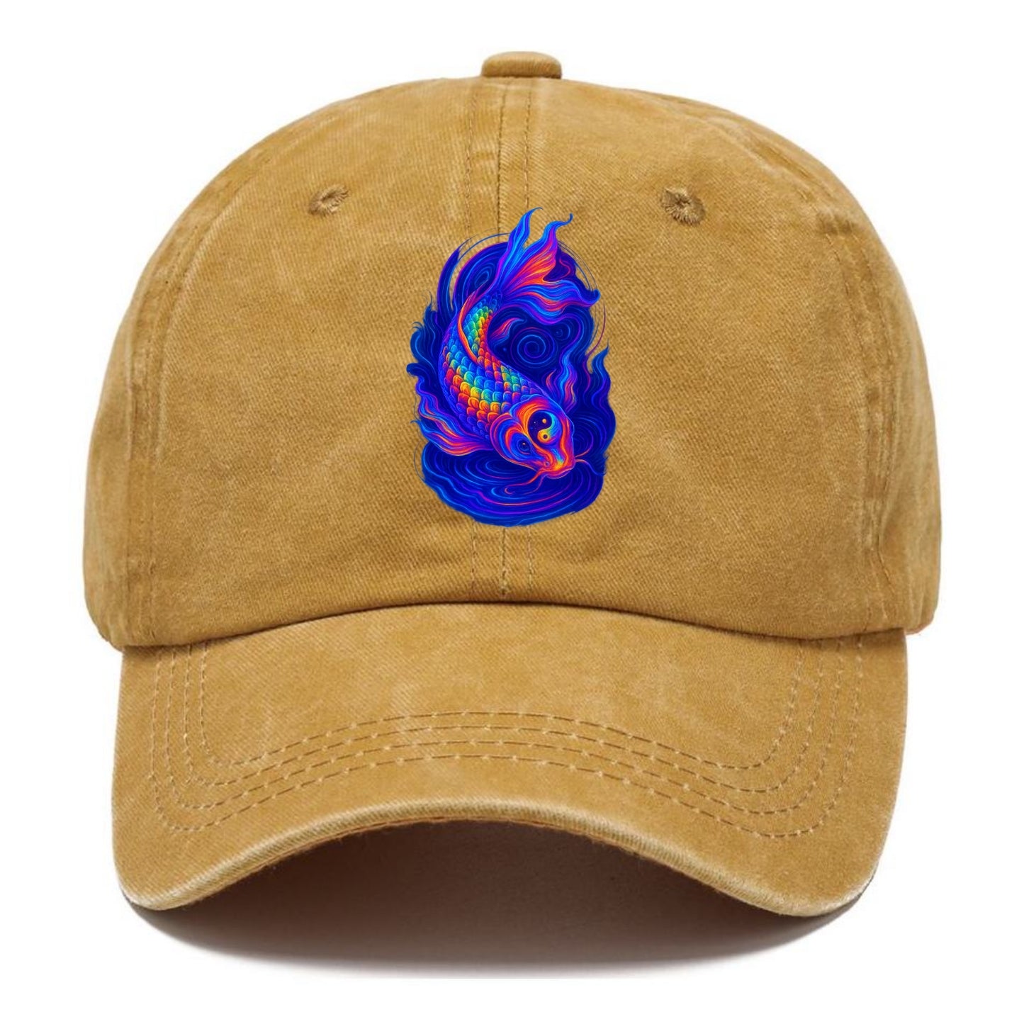Sacred koi with scales reflecting rainbow prisms, yin-yang patterns in cosmic colors, - Classic Cap - Golden Harvest(Yellow)