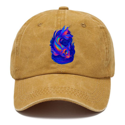 Sacred koi with scales reflecting rainbow prisms, yin-yang patterns in cosmic colors, - Classic Cap - Golden Harvest(Yellow)
