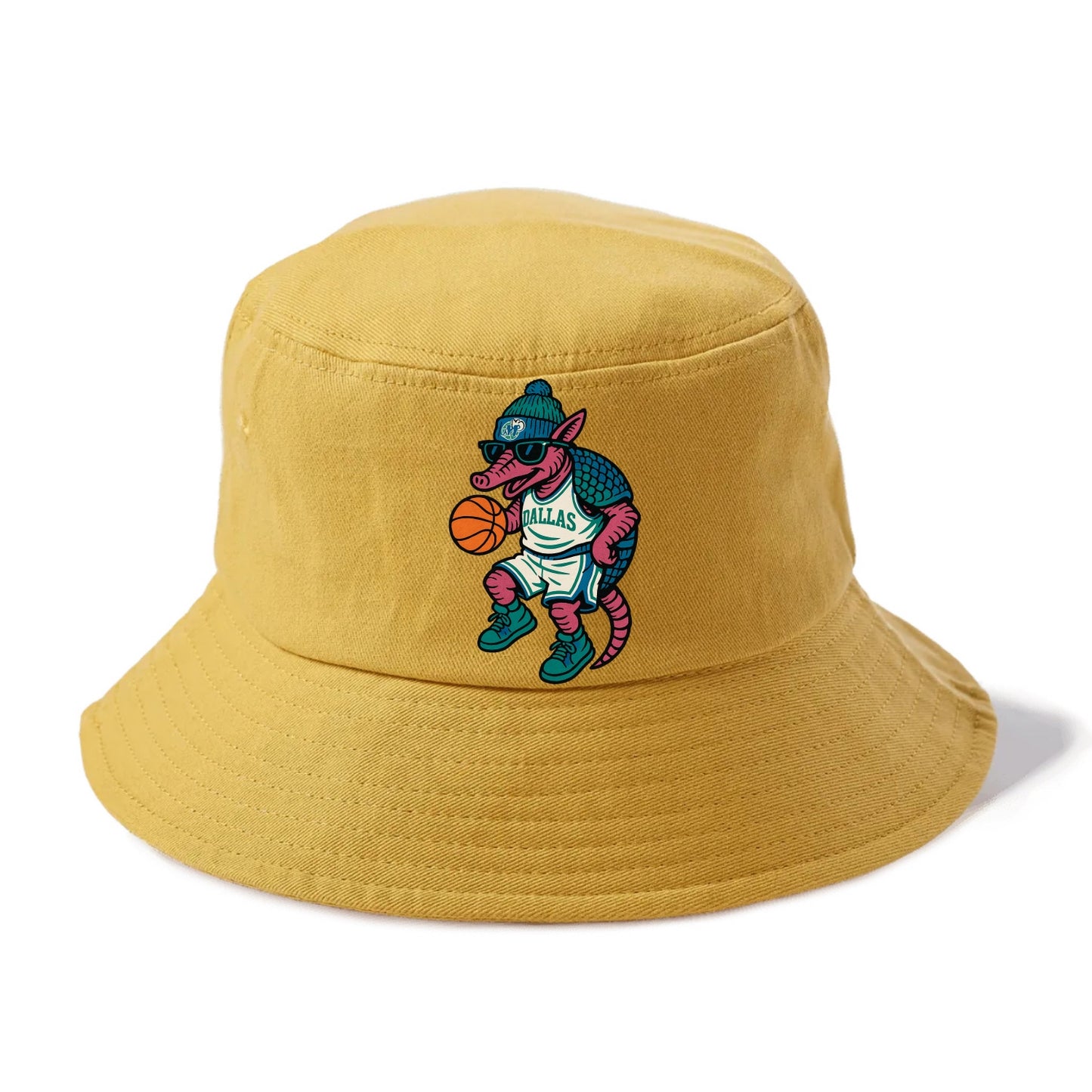 Dallas Armadillo wearing Mavericks beanie with cowboy hat patch and wayfarer sunglasses - Bucket Hat - Golden Harvest(Yellow)