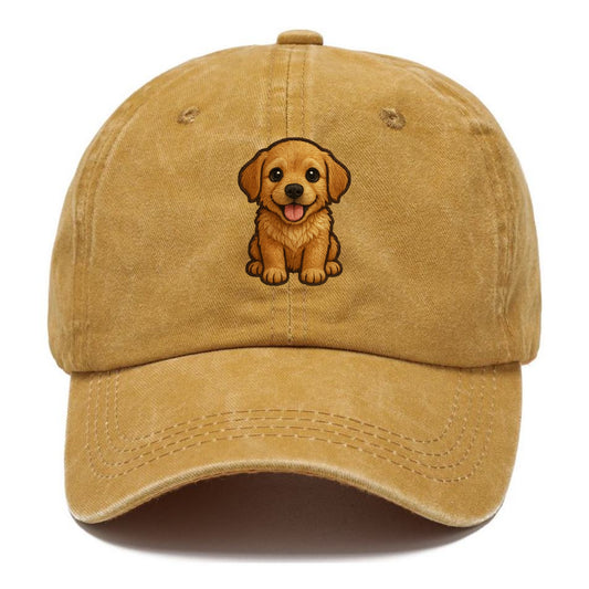 Baby Golden Retriever Puppy - fluffy golden fur, big brown eyes, pink tongue, floppy - Classic Cap - Golden Harvest(Yellow)
