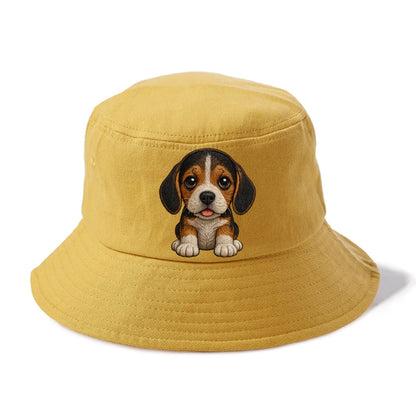 Baby Beagle Puppy - tricolor coat, long droopy ears, big pleading eyes, front-facing, - Bucket Hat - Golden Harvest(Yellow)