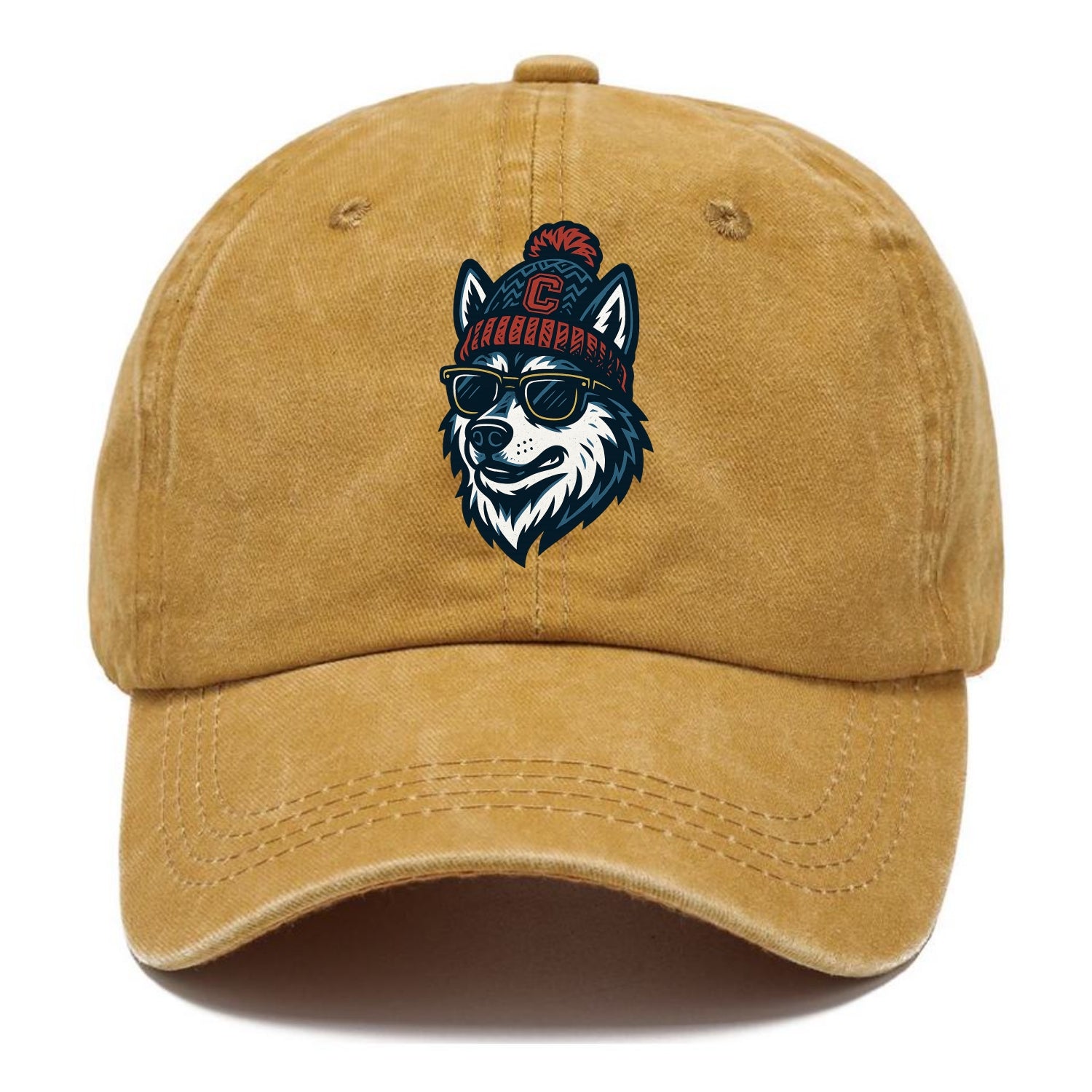 Storrs Husky wearing UConn beanie with C patch - Classic Cap - Golden Harvest(Yellow)
