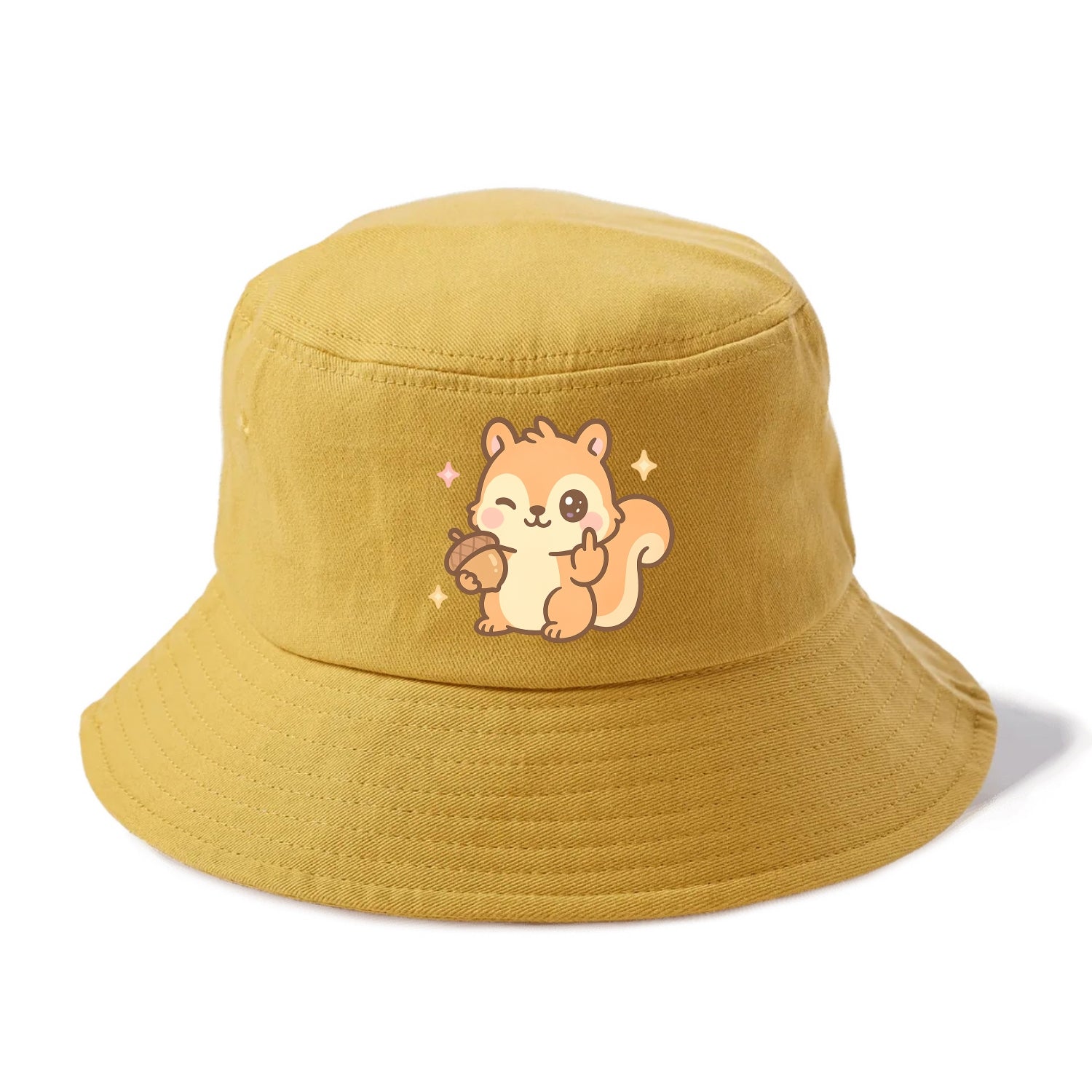 sweet squirrel holding acorn in one paw, flipping off with the other - Bucket Hat - Golden Harvest(Yellow)