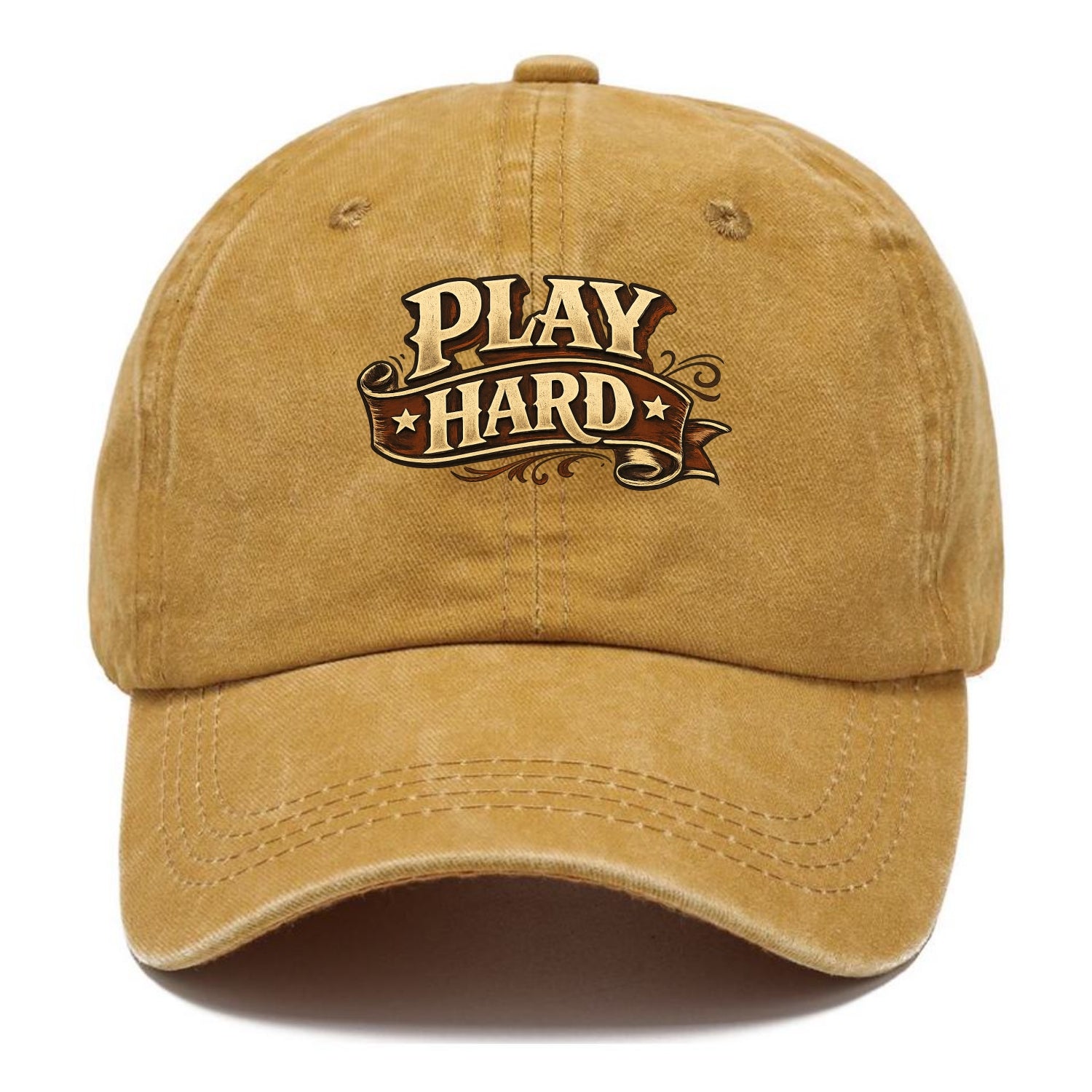 Bold typography design - "PLAY HARD" - giving your all, full effort - Classic Cap - Golden Harvest(Yellow)