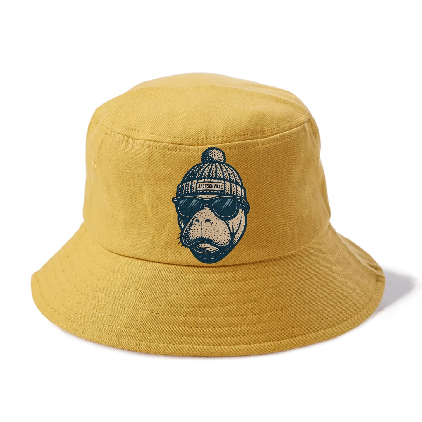 Jacksonville Manatee wearing Jacksonville beanie with pom pom and wayfarer sunglasses - Bucket Hat - Golden Harvest(Yellow)